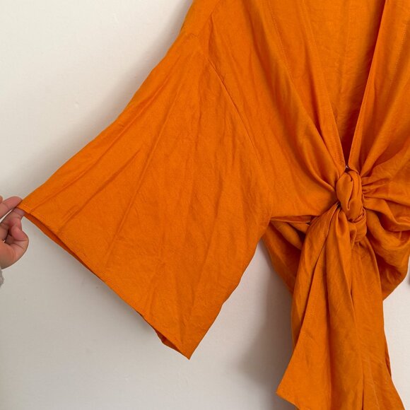 Selfie Leslie // orange mustard yellow Rivera Deep V Waist Tie Top XL - Picture 4 of 7